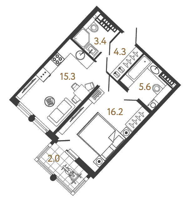 1-комнатная 44.8 м², 7 этаж, 24 978 534 руб.