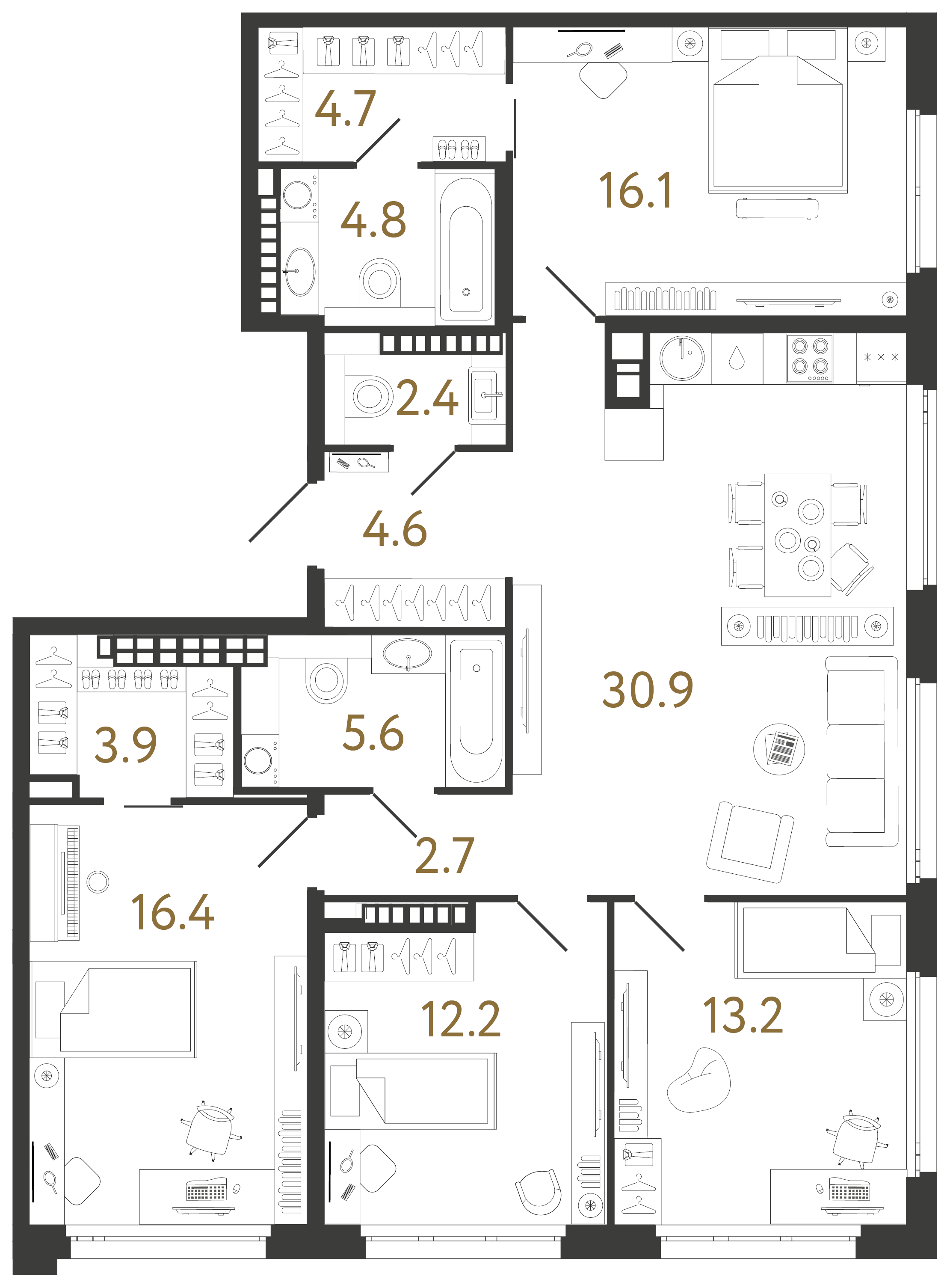 Четырехкомнатная квартира 117.5 м²