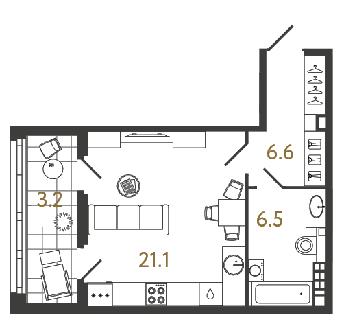 Студия 34.2 м², 5 этаж, 20 499 620 руб.