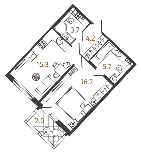 1-комнатная 45.1 м², 5 этаж, 23 843 638 руб.