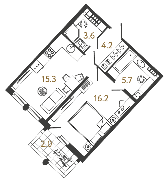 1-комнатная 45 м², 6 этаж, 24 160 792 руб.