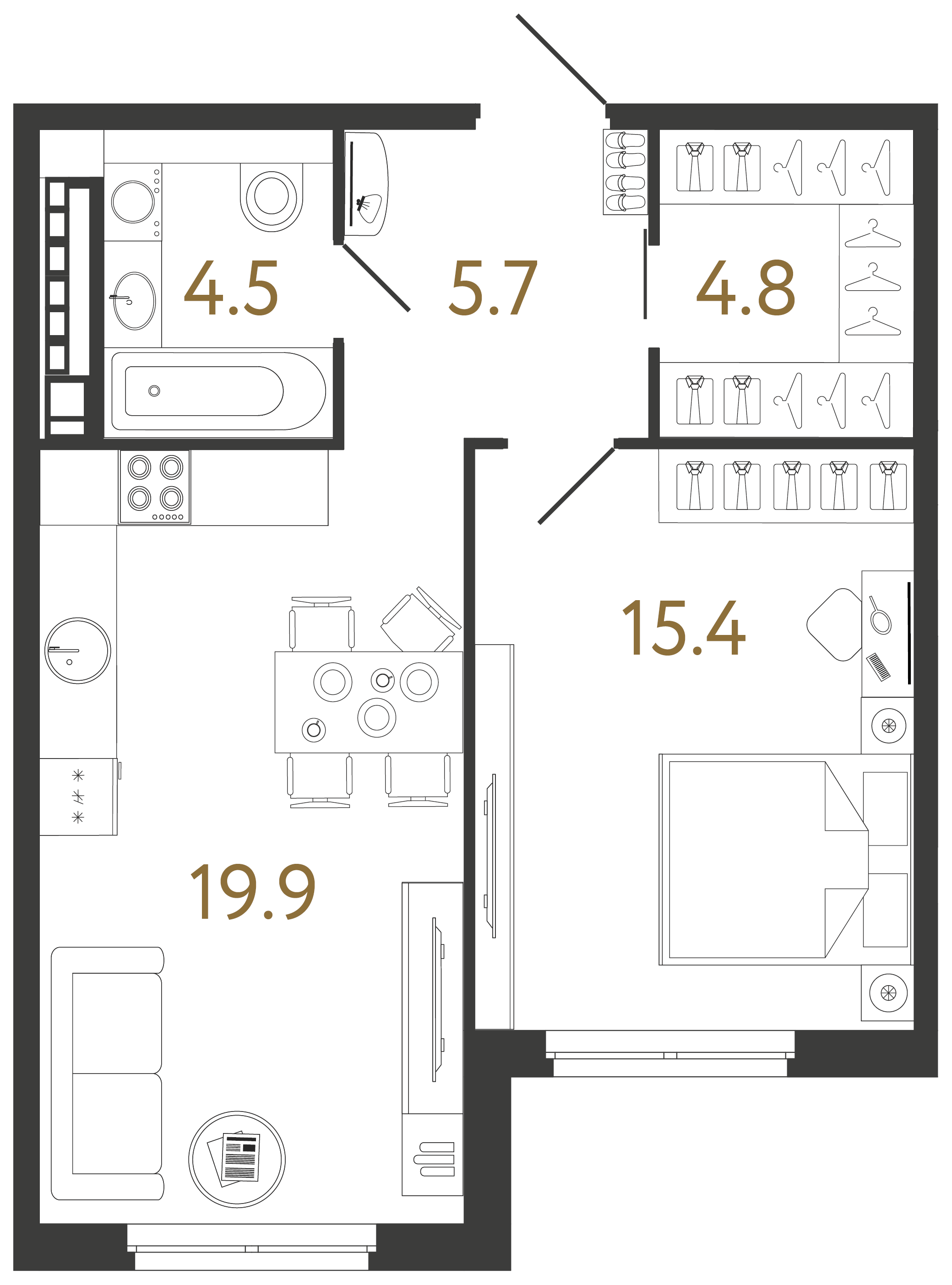 Однокомнатная квартира 50.3 м²
