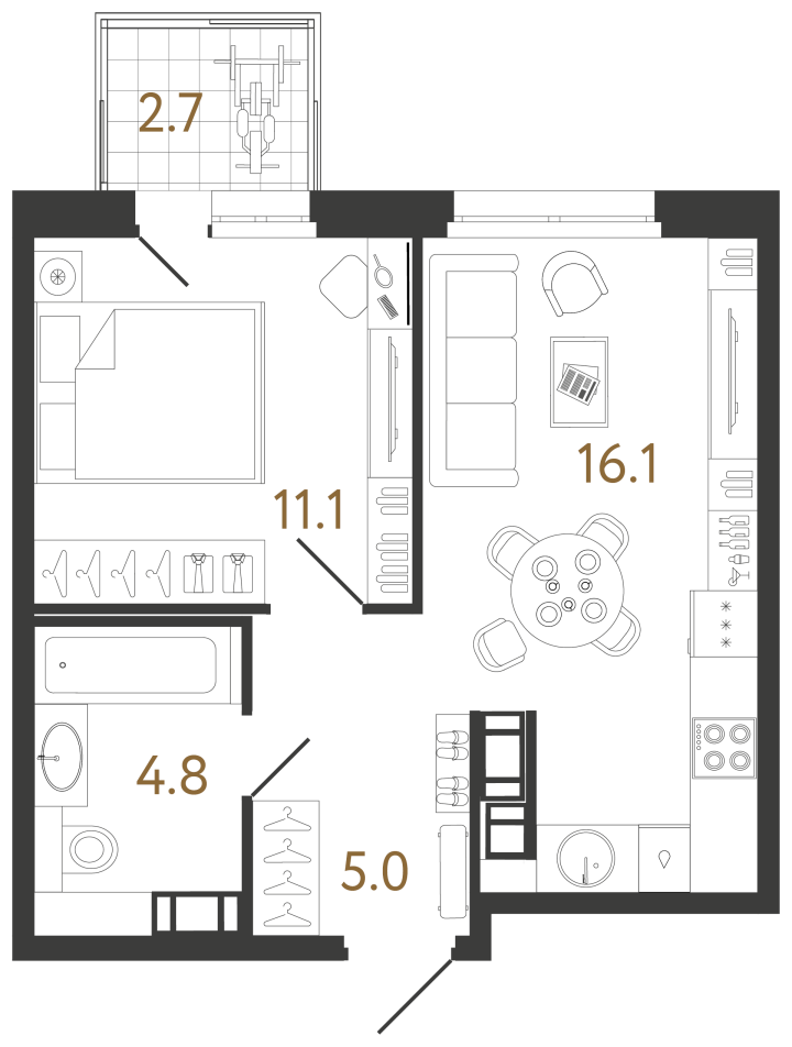 1-комнатная 37 м², 14 этаж, 14 570 848 руб.