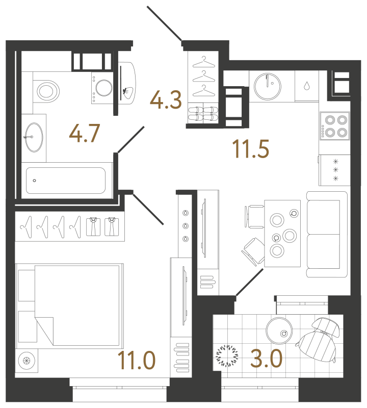 1-комнатная 31.5 м², 9 этаж, 13 134 810 руб.