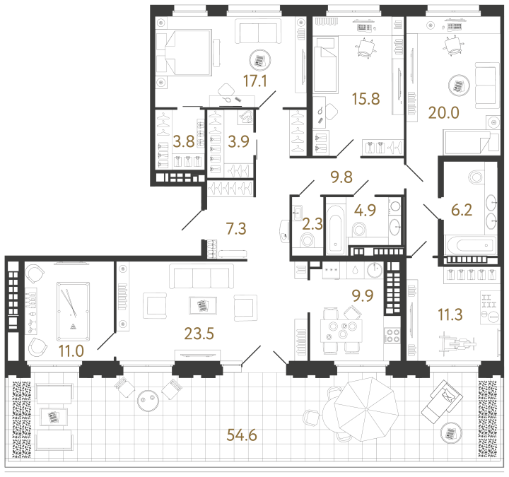 6-комнатная 146.8 м², 9 этаж, 92 484 000 руб.