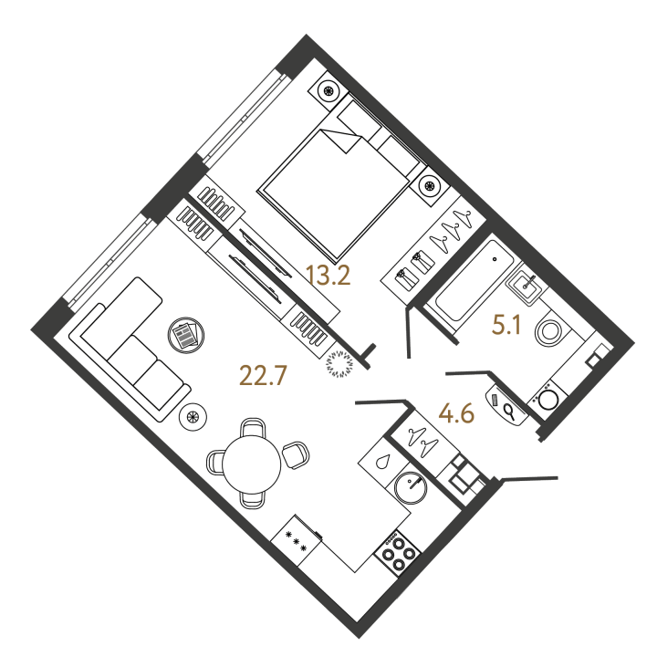 1-комнатная 45.6 м², 3 этаж, 25 500 000 руб.