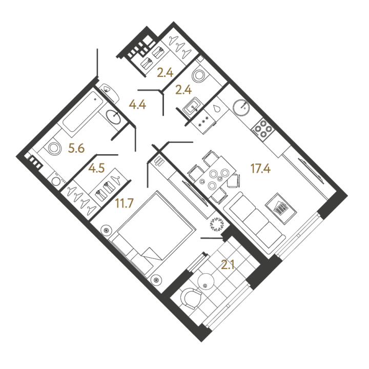 1-комнатная 48.4 м², 4 этаж, 26 545 847 руб.