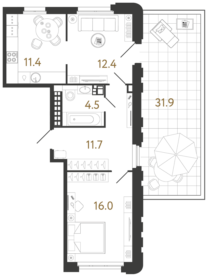 2-комнатная 56 м², 9 этаж, 35 343 000 руб.