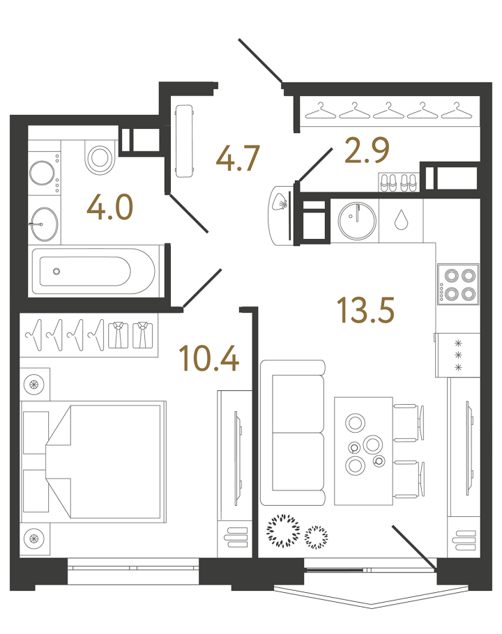 1-комнатная 35.5 м², 11 этаж, 11 525 994 руб.