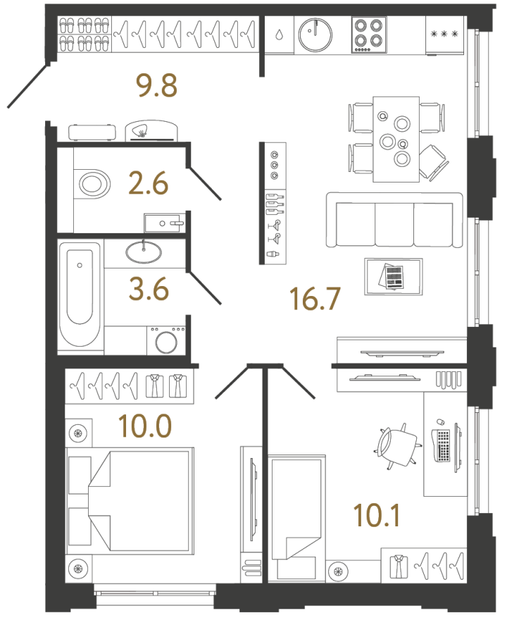 2-комнатная 52.8 м², 3 этаж, 14 780 462 руб.