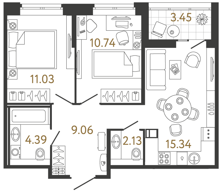 2-комнатная 52.69 м², 6 этаж, 13 277 898 руб.