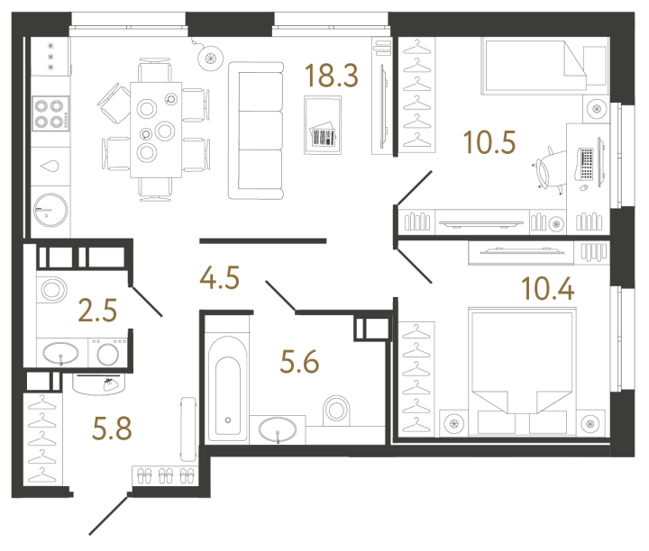 2-комнатная 57.6 м², 4 этаж, 15 691 864 руб.