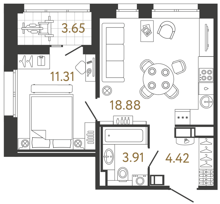 1-комнатная 38.52 м², 4 этаж, 9 500 648 руб.