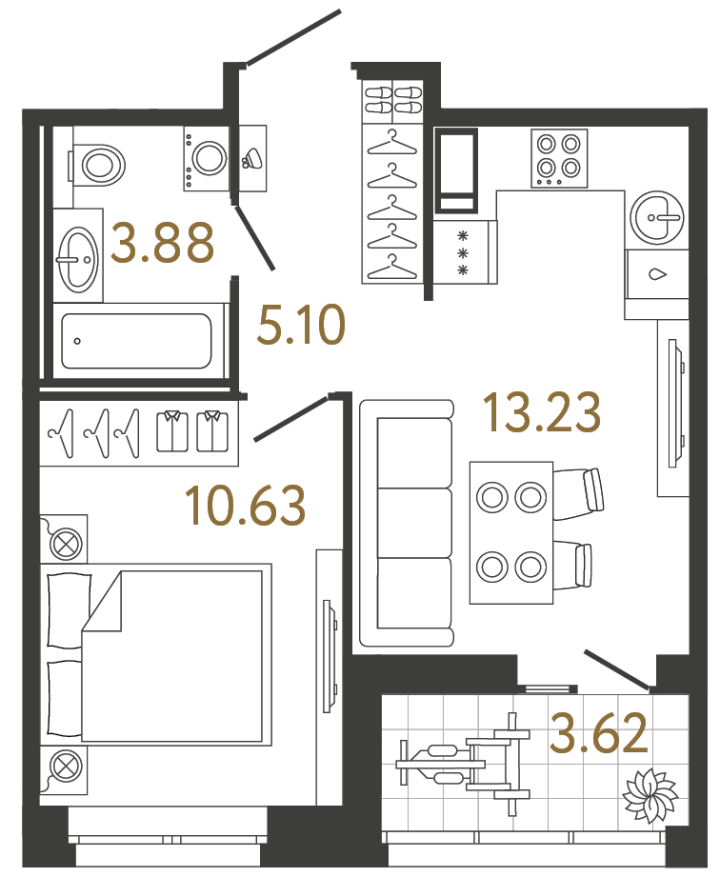 1-комнатная 32.84 м², 8 этаж, 8 772 226 руб.