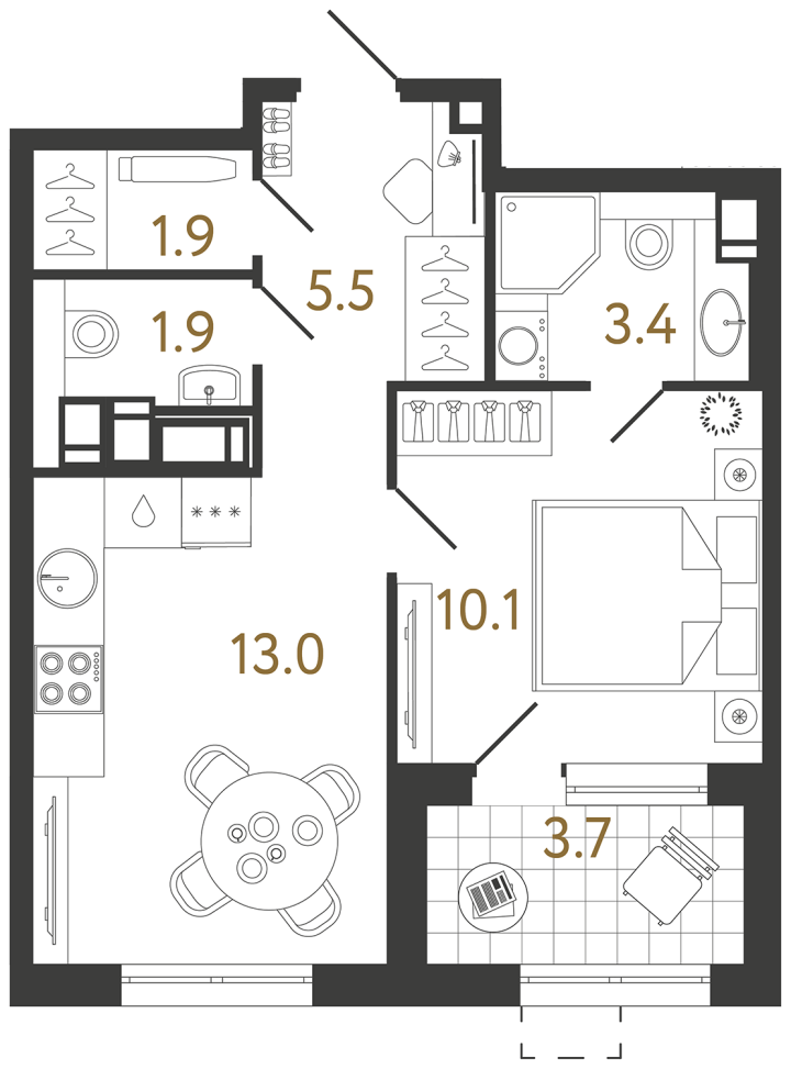 1-комнатная 35.8 м², 13 этаж, 12 673 866 руб.