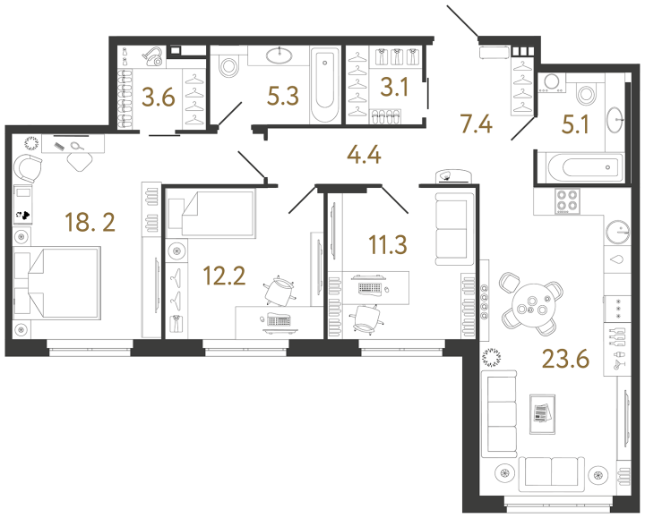 3-комнатная 94.2 м², 2 этаж, 59 283 000 руб.