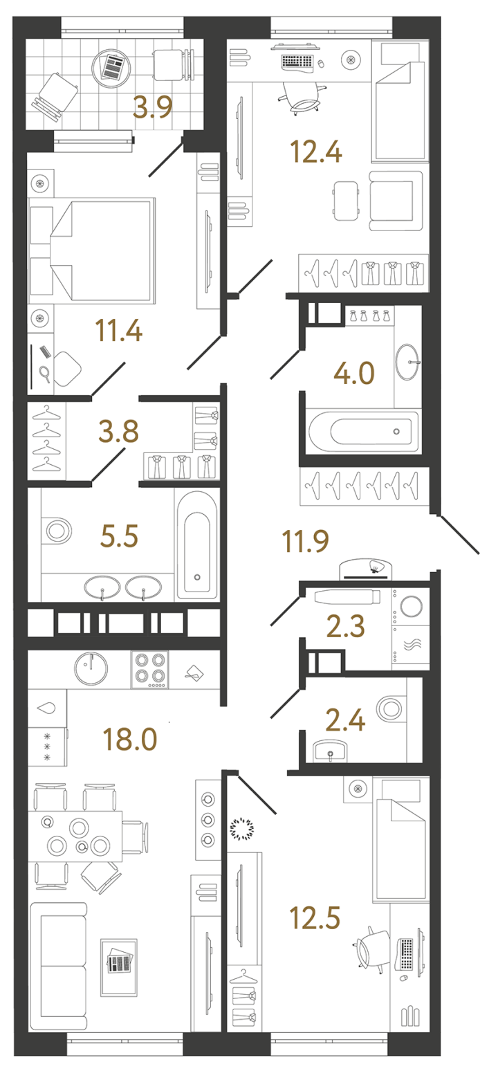 3-комнатная 84.2 м², 10 этаж, 23 101 003 руб.