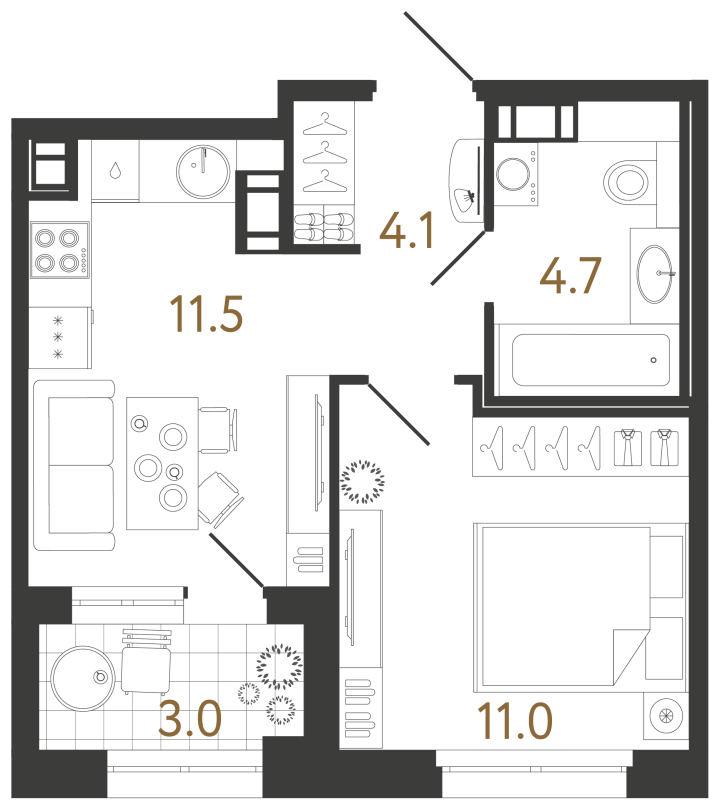 1-комнатная 31.3 м², 8 этаж, 13 051 415 руб.