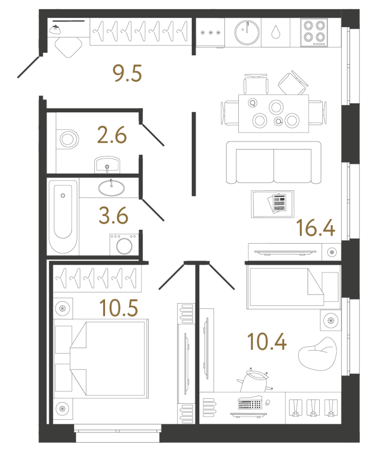 2-комнатная 53 м², 2 этаж, 12 679 566 руб.