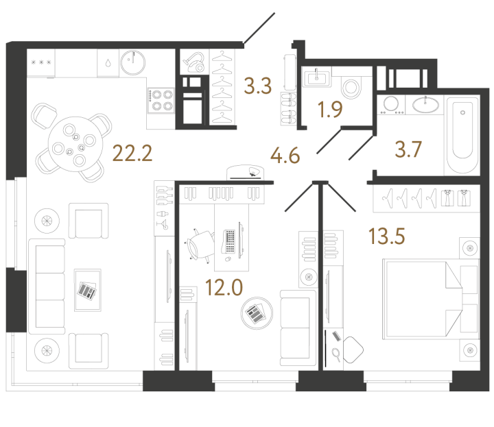 2-комнатная 61.2 м², 7 этаж, 21 433 831 руб.