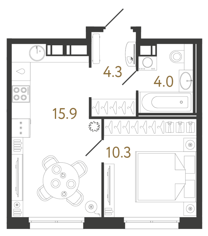 1-комнатная 34.5 м², 7 этаж, 9 508 193 руб.