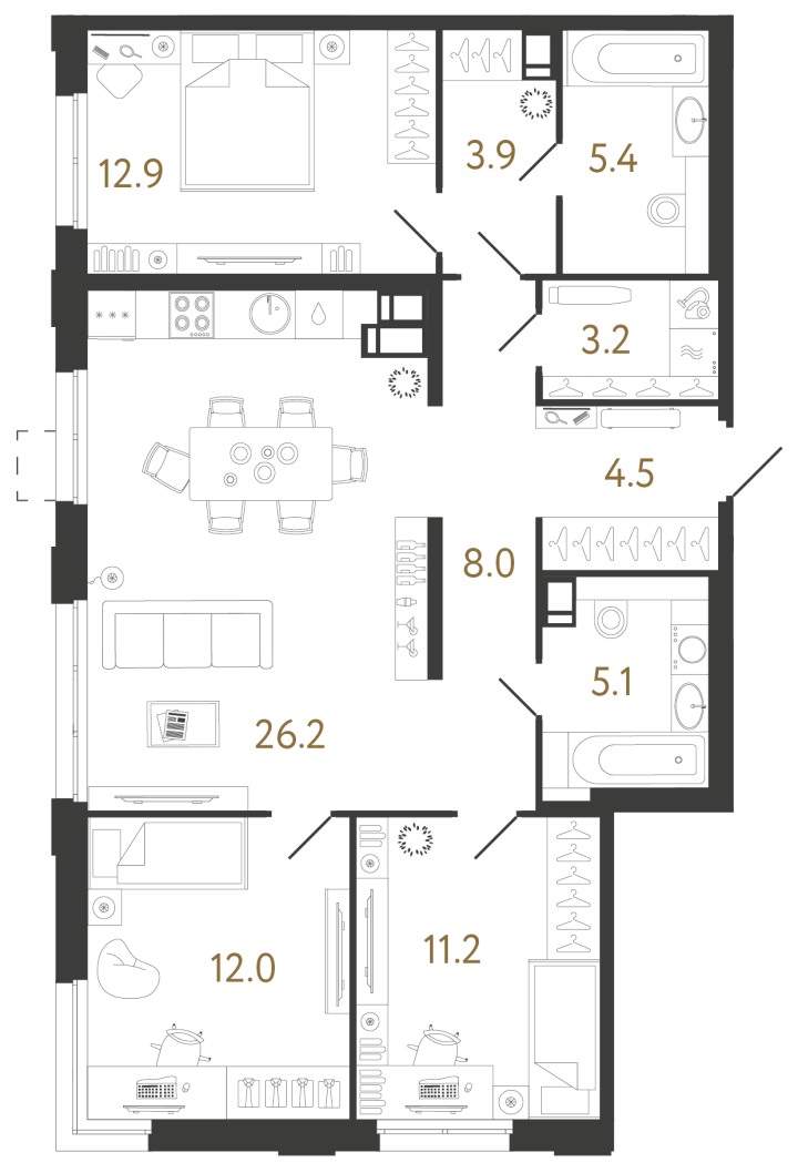 3-комнатная 92.4 м², 7 этаж, 23 725 215 руб.