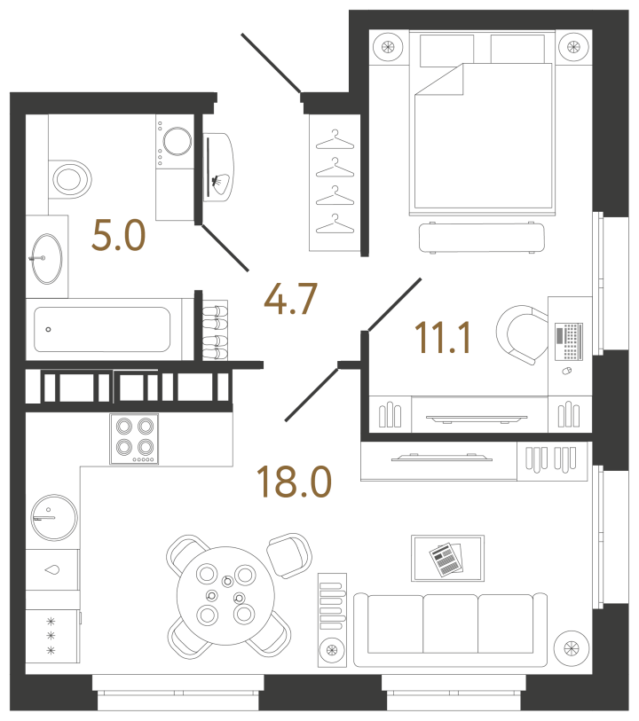 1-комнатная 38.8 м², 7 этаж, 14 559 545 руб.