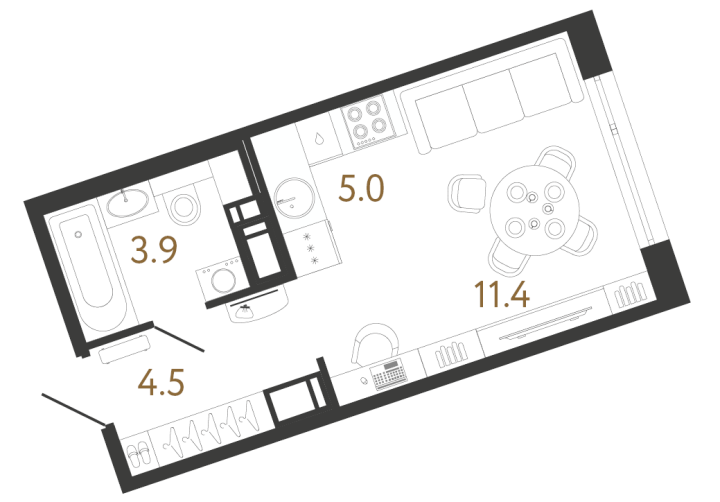 Студия 24.8 м², 7 этаж