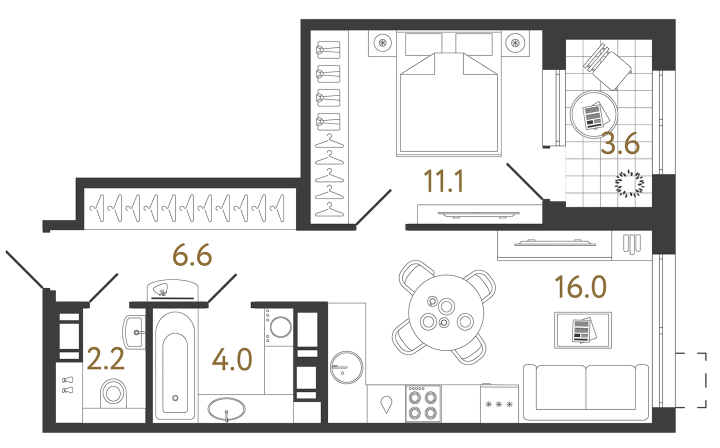 1-комнатная 39.9 м², 10 этаж, 13 232 871 руб.
