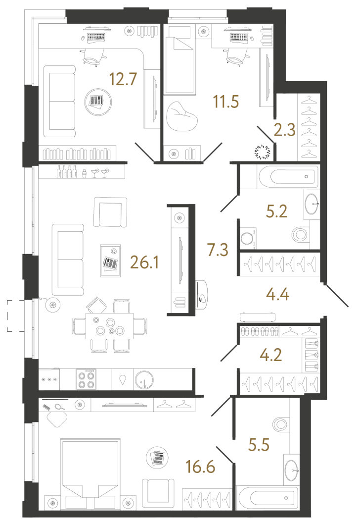 3-комнатная 95.8 м², 3 этаж, 23 139 206 руб.