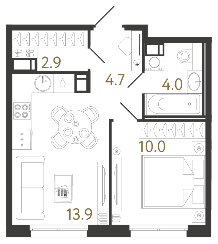 1-комнатная 35.5 м², 3 этаж, 9 105 942 руб.