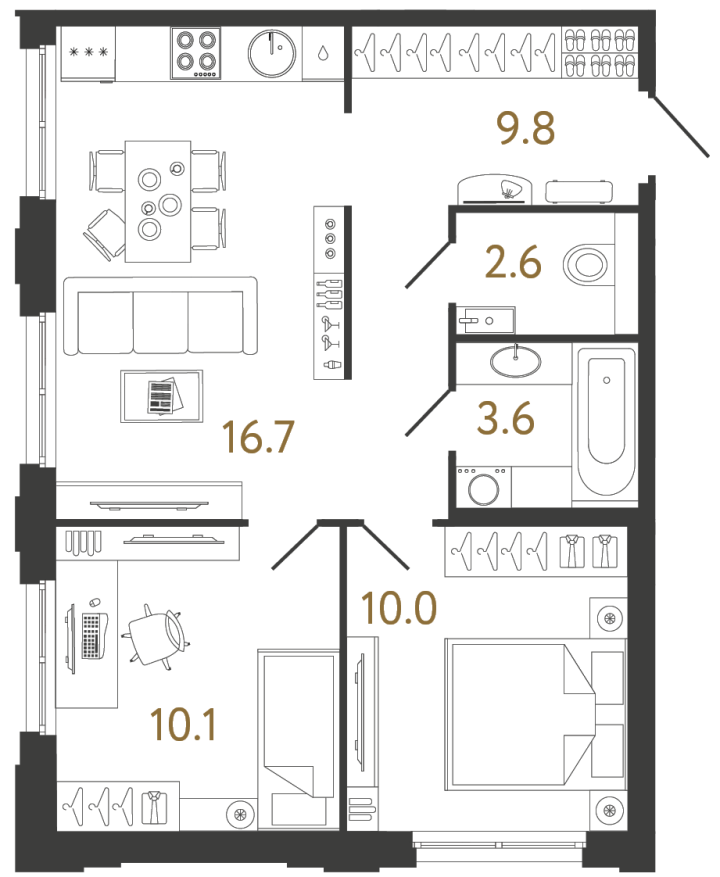 2-комнатная 52.8 м², 3 этаж, 14 780 462 руб.