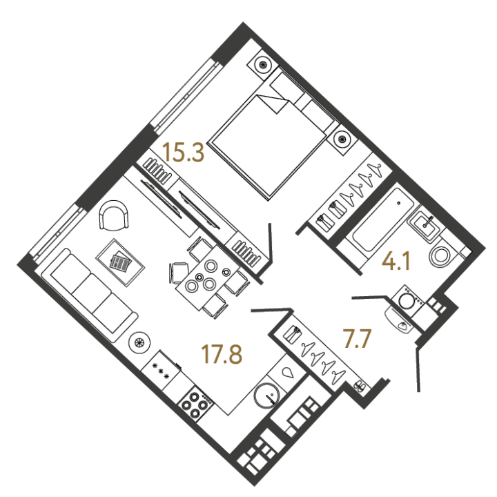 1-комнатная 44.9 м², 4 этаж, 25 568 294 руб.