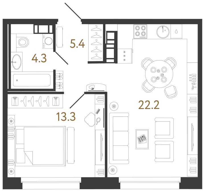 1-комнатная 45.2 м², 2 этаж, 14 201 795 руб.