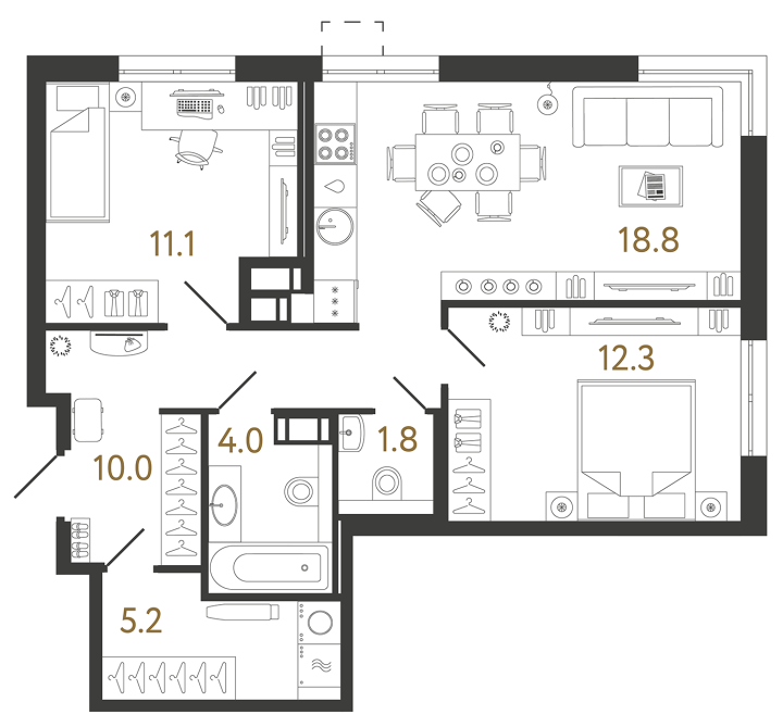 2-комнатная 63.2 м², 13 этаж, 18 402 386 руб.