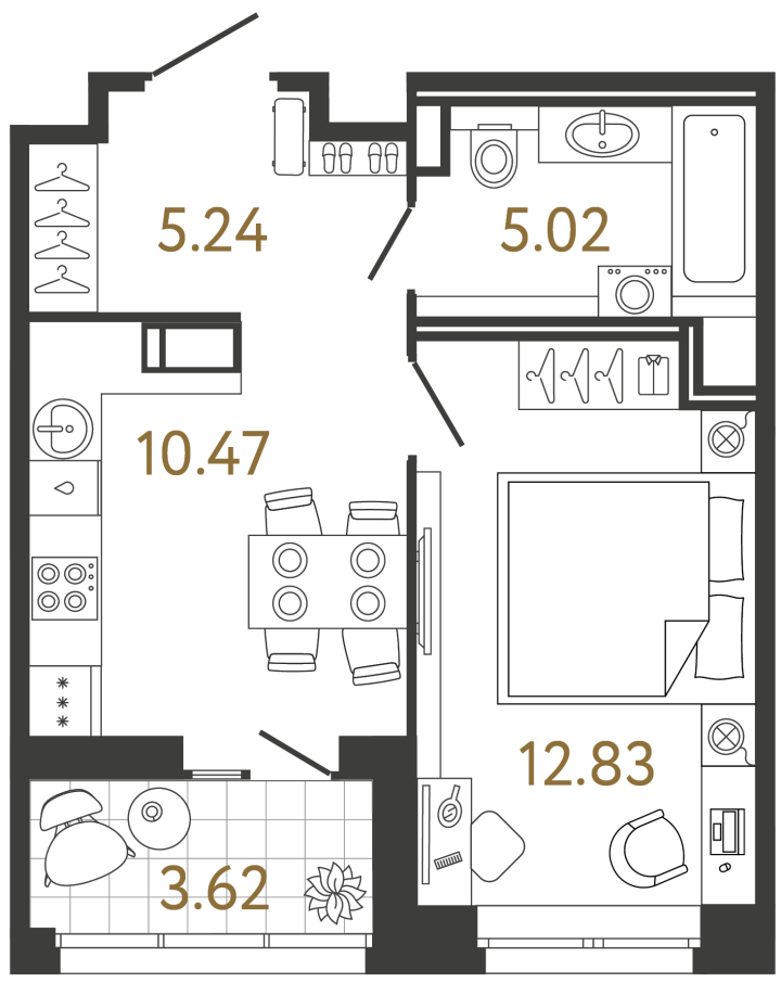 1-комнатная 33.56 м², 4 этаж, 8 874 895 руб.