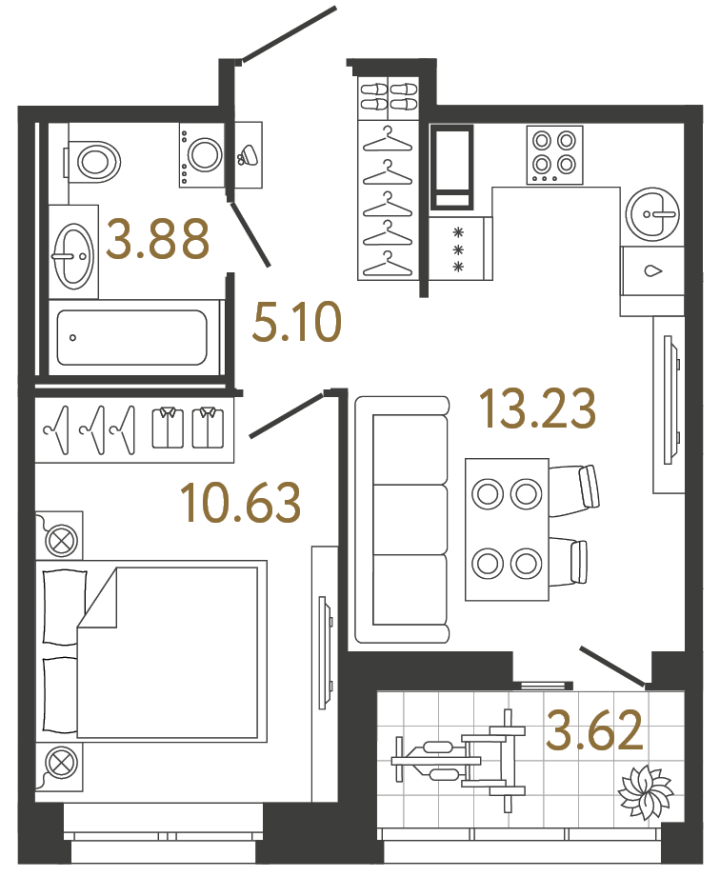 1-комнатная 32.84 м², 6 этаж, 8 772 226 руб.