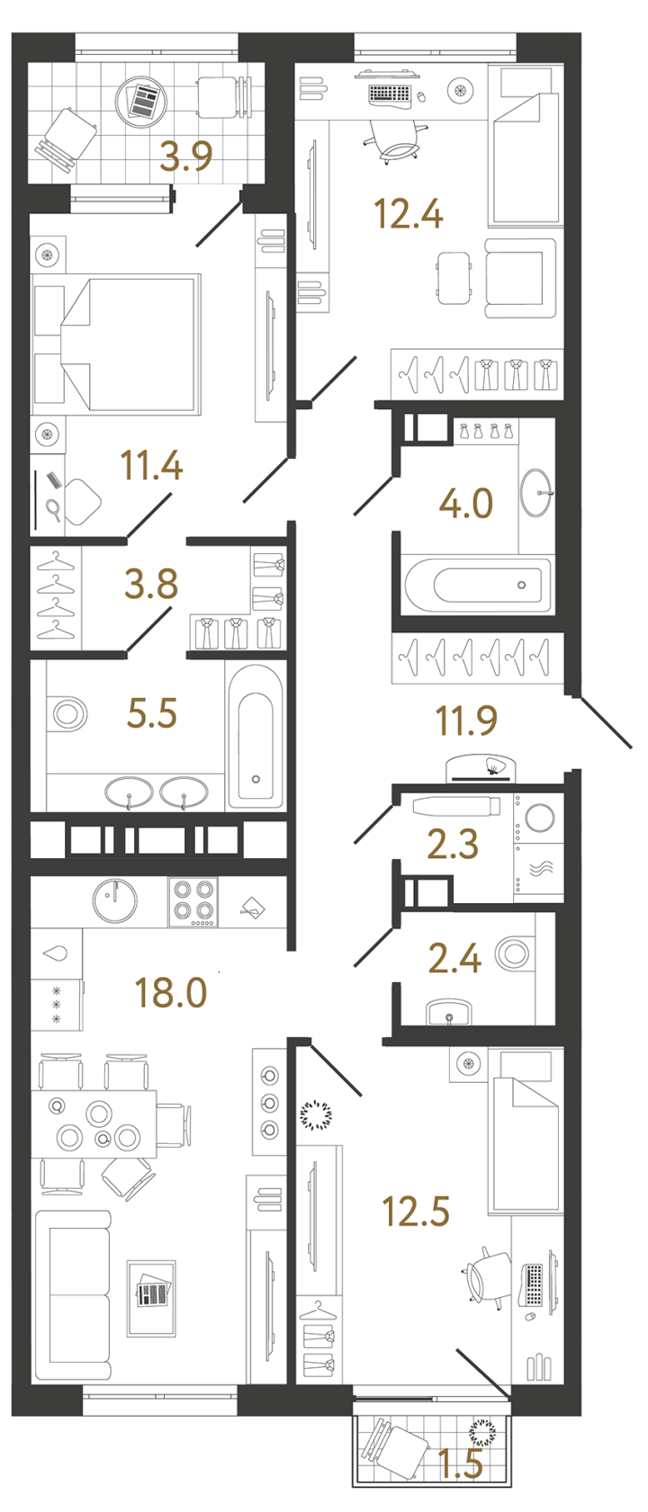 3-комнатная 84.2 м², 5 этаж, 22 444 520 руб.