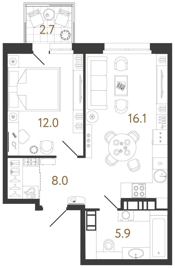 1-комнатная 42 м², 10 этаж, 16 422 550 руб.