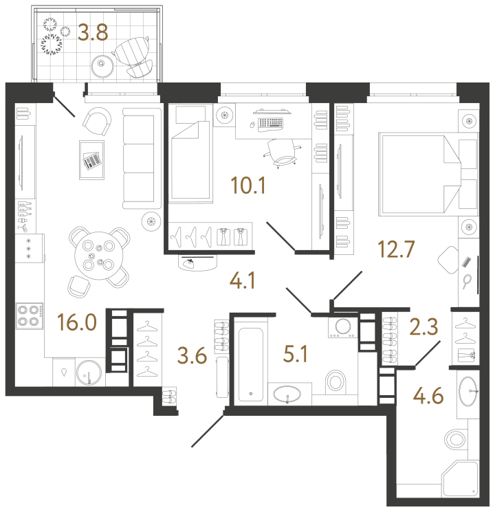 2-комнатная 58.5 м², 11 этаж, 20 789 748 руб.
