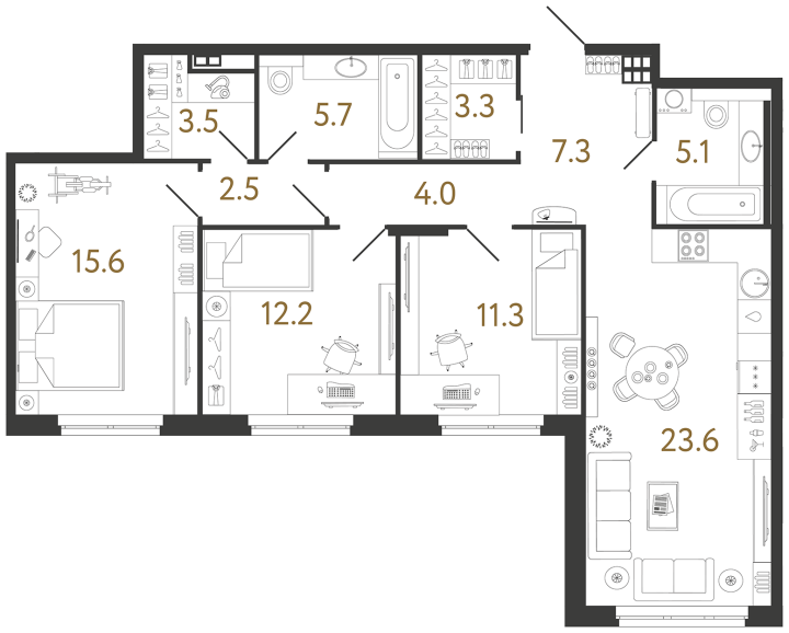 3-комнатная 94.1 м², 3 этаж, 59 283 000 руб.