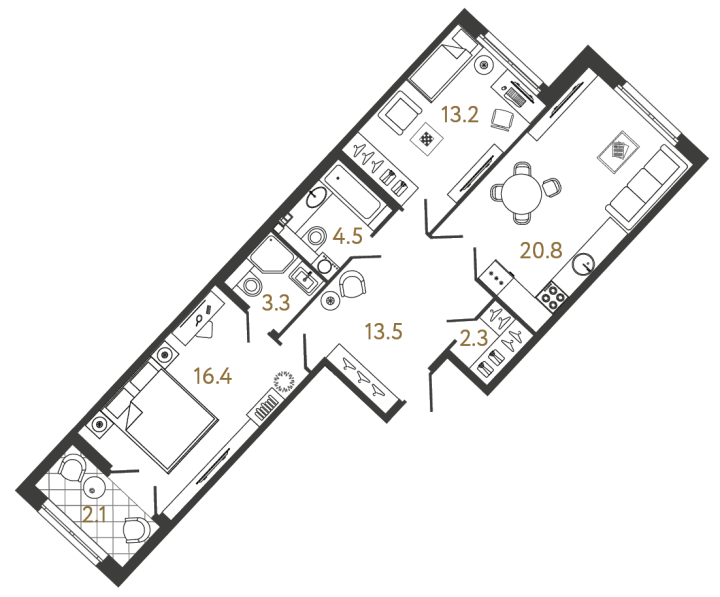 2-комнатная 74 м², 4 этаж, 34 076 449 руб.