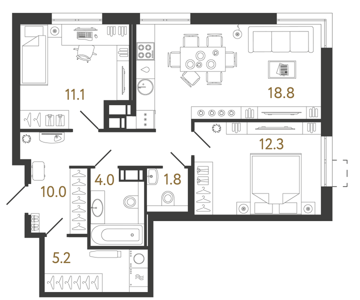 2-комнатная 63.2 м², 10 этаж, 18 402 386 руб.