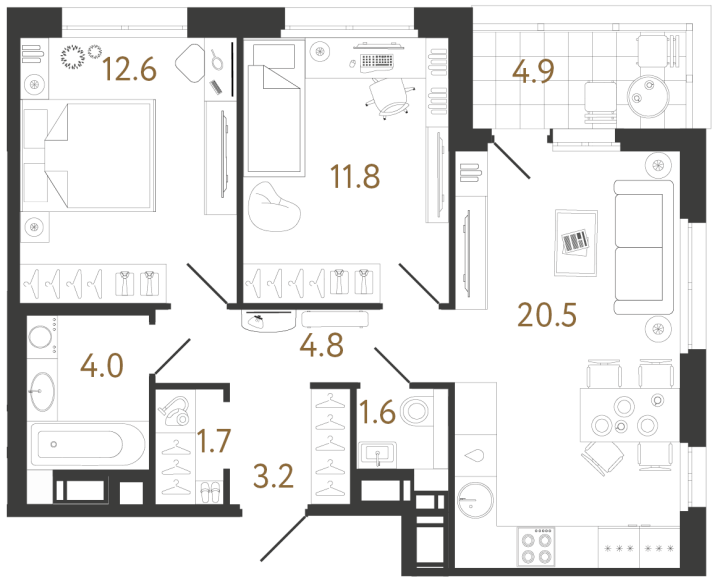 2-комнатная 60.2 м², 6 этаж, 21 265 542 руб.