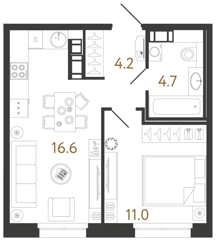 1-комнатная 36.5 м², 6 этаж, 13 954 187 руб.