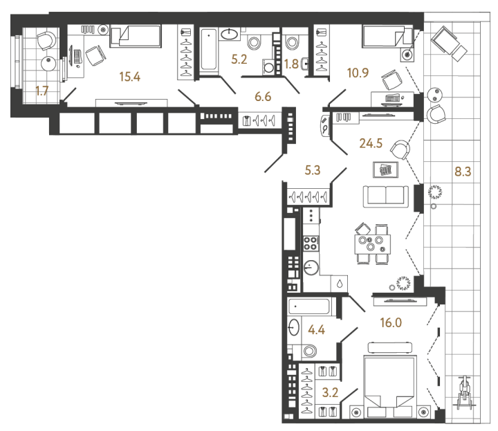 3-комнатная 92.5 м², 8 этаж, 73 803 426 руб.