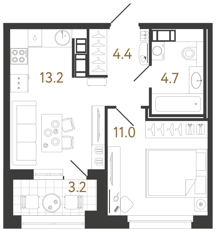 1-комнатная 33.3 м², 9 этаж, 13 885 371 руб.