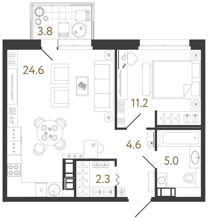 1-комнатная 47.7 м², 6 этаж, 15 357 177 руб.
