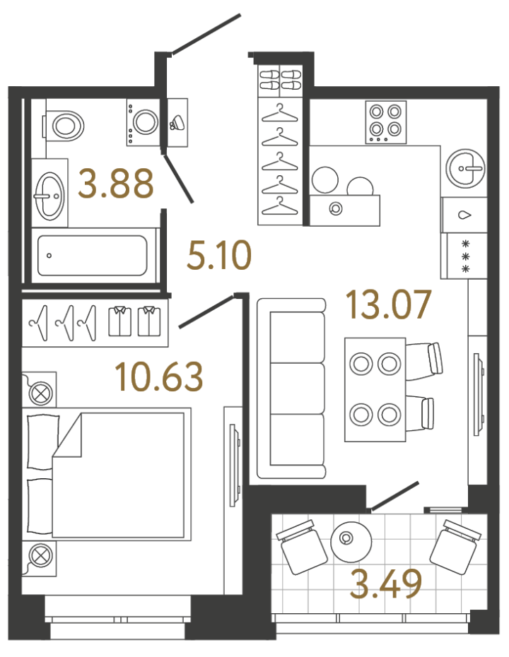 1-комнатная 32.68 м², 6 этаж, 8 729 487 руб.