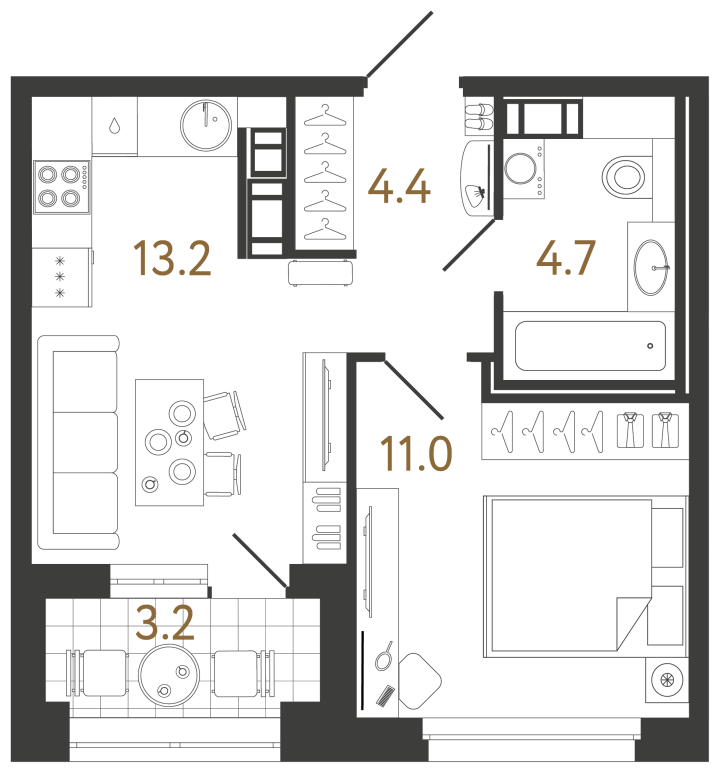 1-комнатная 33.3 м², 3 этаж, 12 589 048 руб.